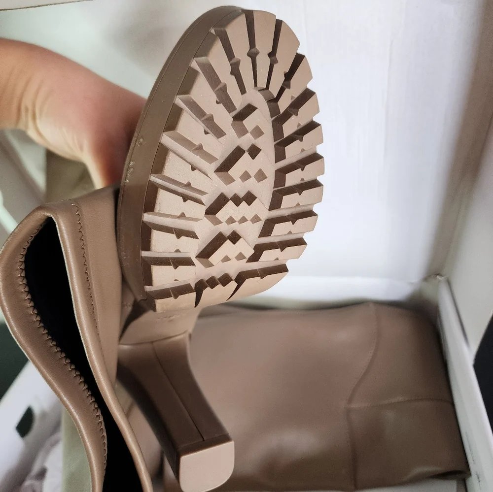 Tall Tan Platform Heeled Boots - Women